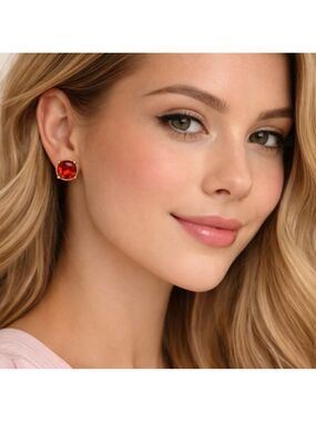 KATE SPADE GUMDROP SQUARE STUD EARRINGS ORANGE RED CRYSTAL .5” SMALL STUDS